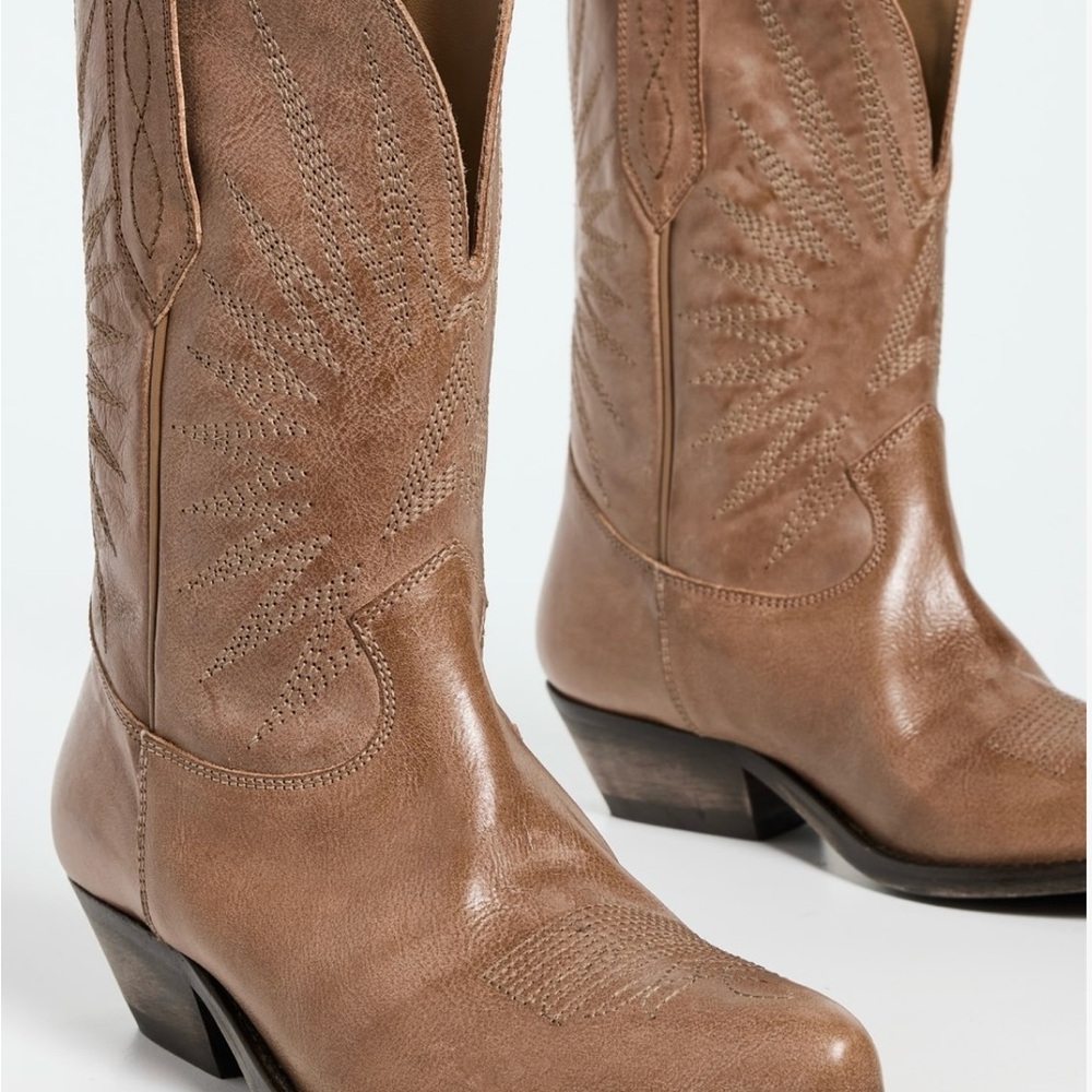 Brown Leather Cowboy Boots with Chain Detail - Picture 4 of 5